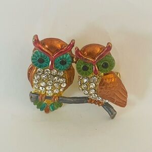 Colorful Owl Brooch with Crystals